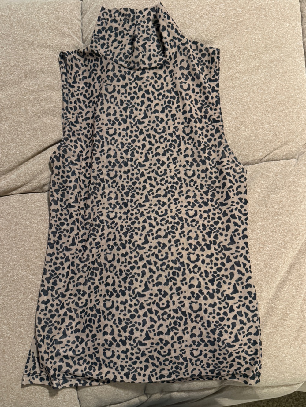 naked wardrobe Beige and Black Leopard Print Sleeveless Turtleneck Tank